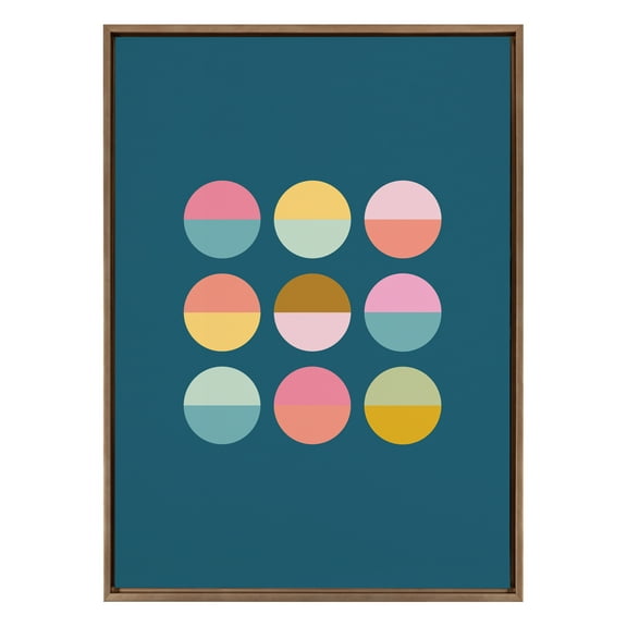 Kate and Laurel Sylvie Circles In Blue Mid-Century Modern Art for Wall Framed Canvas Wall Art, 28" x 38", by Apricot and Birch