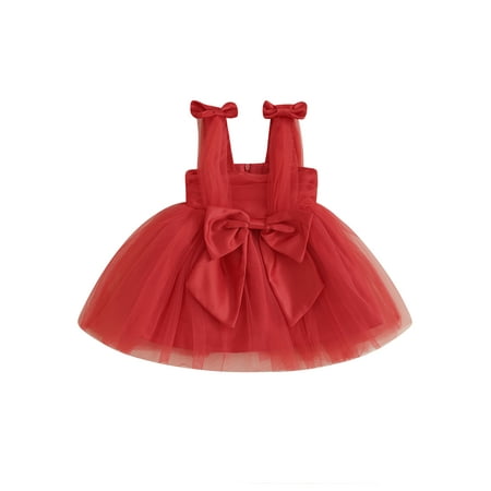 

CIYCuIT Toddler Girls Christmas Slip Dress Solid Color Sleeveless Bow Layered Tulle Patchwork A-line Dress Baby Girls Princess Dress for Daily Party 3M-3T