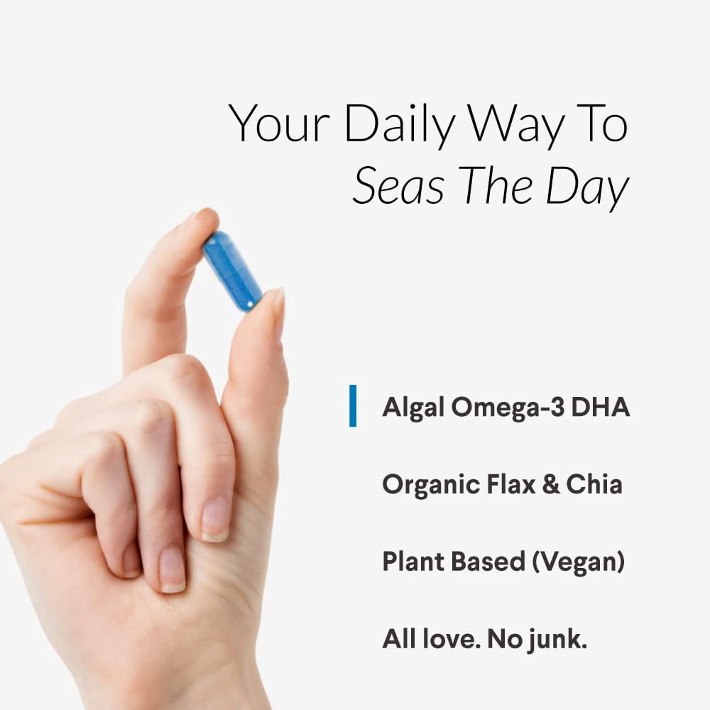 Nutritional Roots Vegan Omega-3, Plant-Based Marine DHA, Omega-3 Blend: Organic Algae, Organic Chia, and Organic Flax Seed, Third-Party Tested, Doctor's Choice, 30 Servings