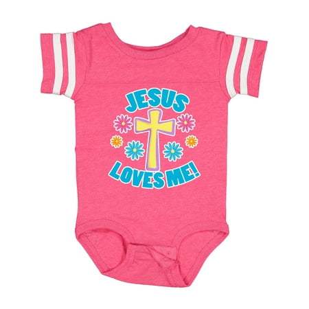 

Inktastic Easter Jesus Loves Me with Cross and Flowers Gift Baby Boy or Baby Girl Bodysuit