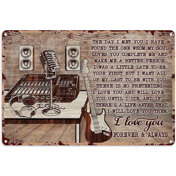 Guitar Metal Tin Sign I Love You Forever and Always Vintage Wall Decor