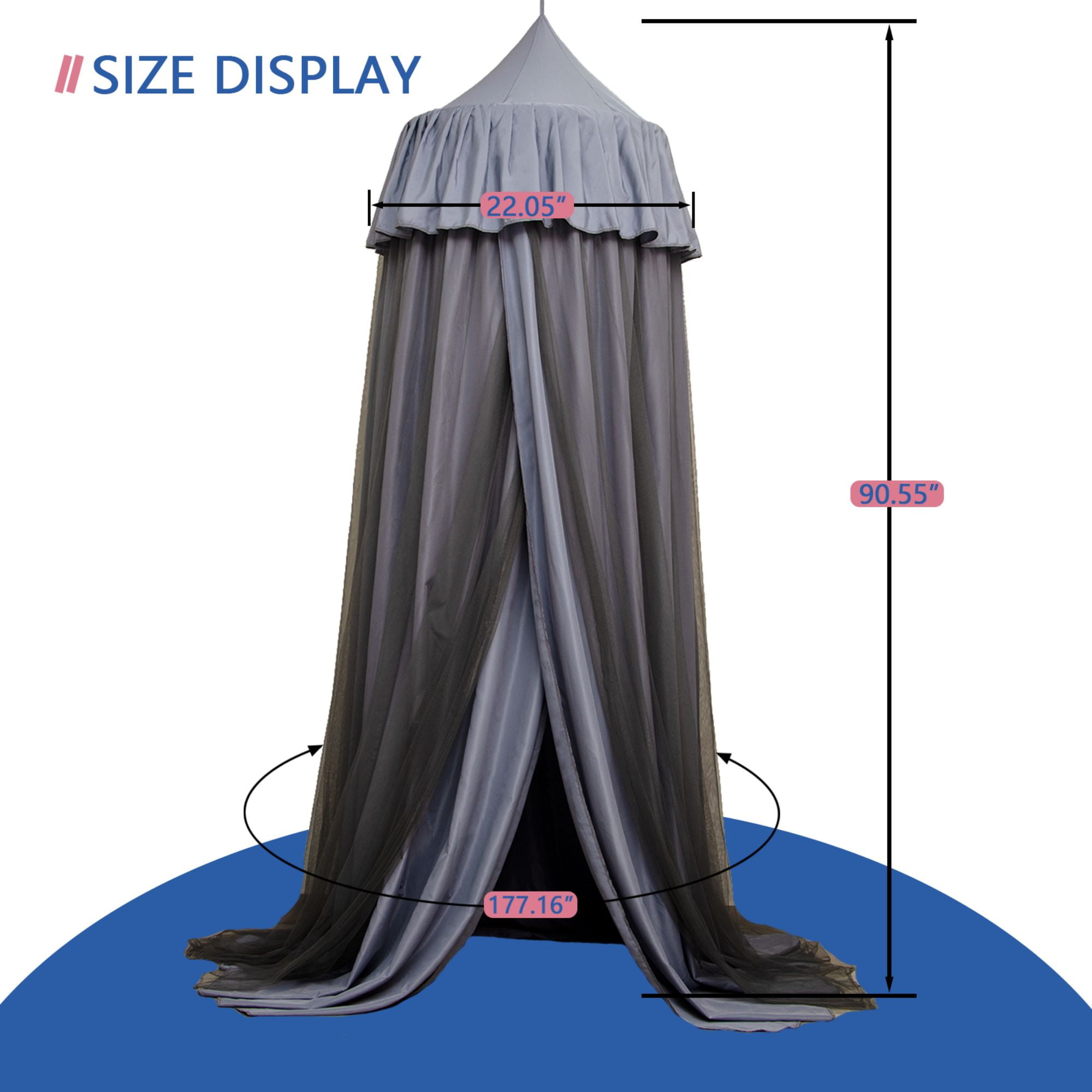 Daksha All-Seasons Princess Bed Canopy, Double-Layered Mosquito Net, Hanging Play Tent, Creating A Round Dome Princess Castle For Girls Room House Décor (Dreamy Pink)