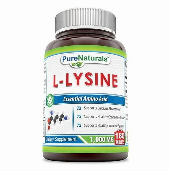 Pure Naturals L-Lysine 1000 mg Per Serving 180Tablets Amino Acid Supplement | Ideal for Men & Women | Non-GMO | Gluten Free |