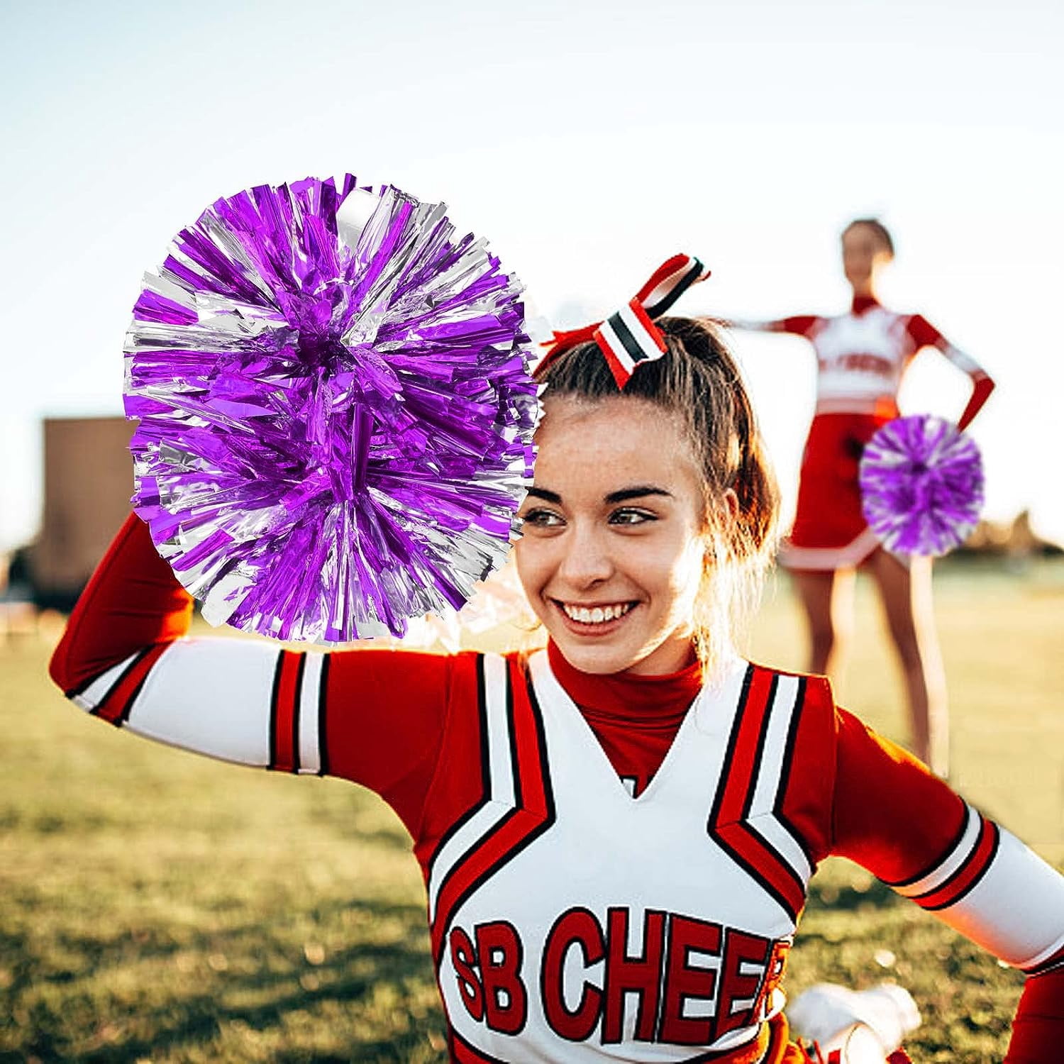 LINLIN Pom Poms Cheerleader 2 Pieces Metallic Cheerleading Pompons Flower Ball, Aerobics Cheerleading Pom Poms, for Sports Dance Cheerleading Pompons Plastic