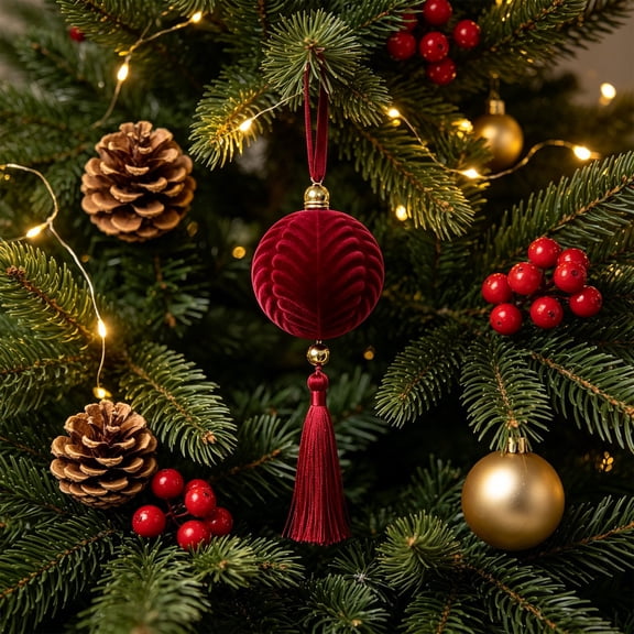 Christmas Large Bauble, Faux Pine Branch and Berry Decorative Ball, Festive Hanging Ornament for Winter Entryway Wall Table Centerpiece Christmas Tree and Home Decor