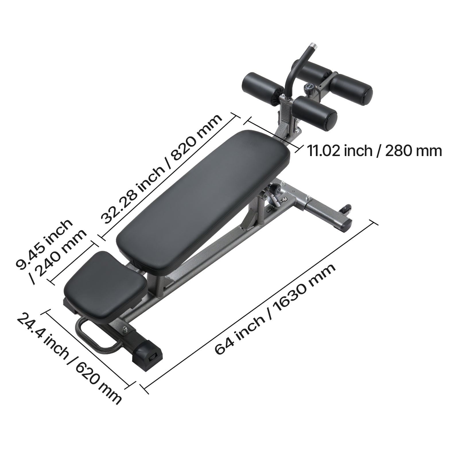 KFFKFF Adjustable Decline Sit-Up Bench with Reverse Crunch Handle, 4 Height Levels, Durable Steel Construction, 1000 lbs Weight Capacity, Ideal for Home Gym Exercises and Strength Training