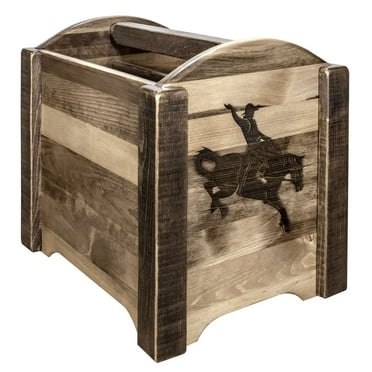 Homestead Collection Magazine Rack w/ Laser Engraved Bronc Design, Stain & Clear Lacquer Finish