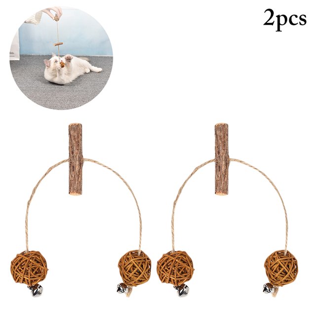 2PCS Cat Chew Toy Rattan Ball Bell Pet Play Toy Cat Interactive Toy for Kitten