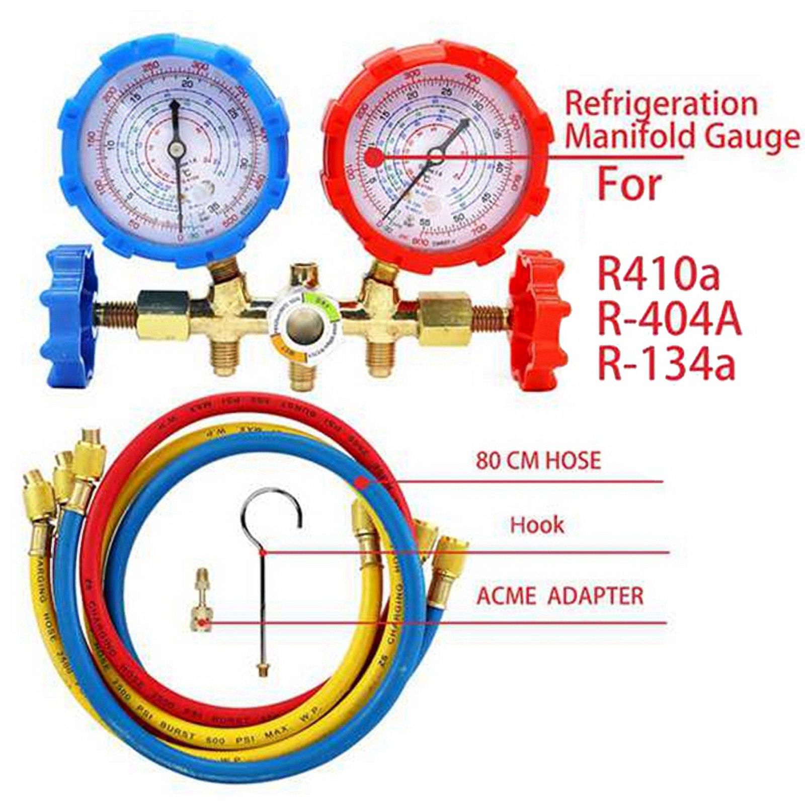 A/C Diagnostic Manifold Gauge Set – HVAC Charging Tool Kit With 3 Hoses – CarBole