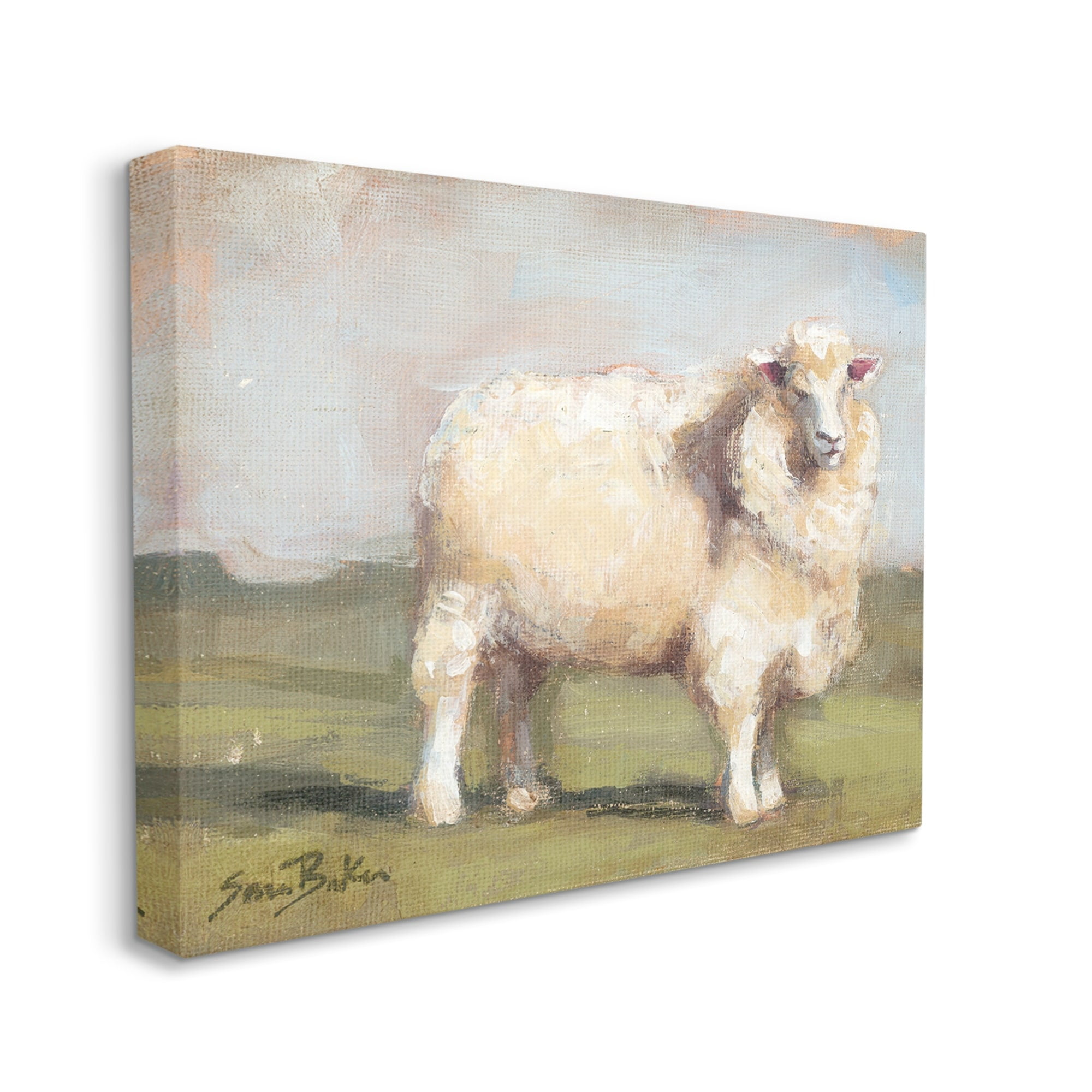 Stupell Fuzzy Sheep Country Landscape Animals & Insects Painting Gallery Wrapped Canvas Print Wall Art