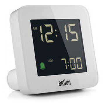 Braun BC09W: Modern White Digital Alarm Clock with Snooze, Negative LCD Display, and Quick Set