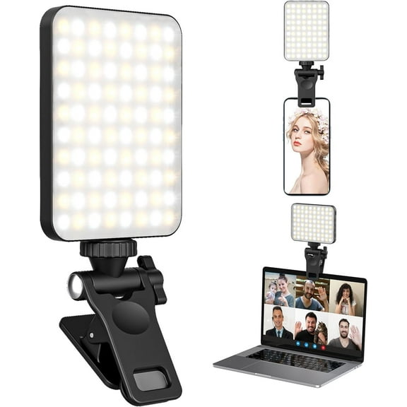 Wiher Rechargeable Selfie Light, Clip Fill Light for Phone, Laptop, Portable Light for Video Conference Live Streaming Call Makeup Picture (Black)