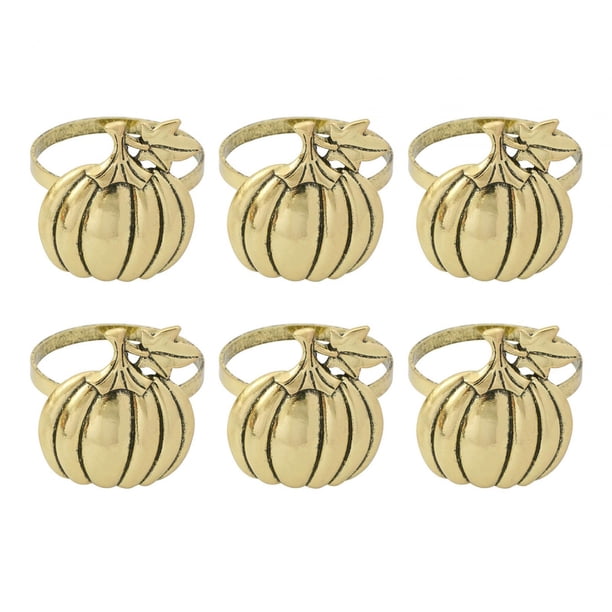 6 uds anillos para servilletas de calabaza, anillos metálicos para servilletas de otoño, bandas para servilletas para mesa de comedor de Acción de Dorado