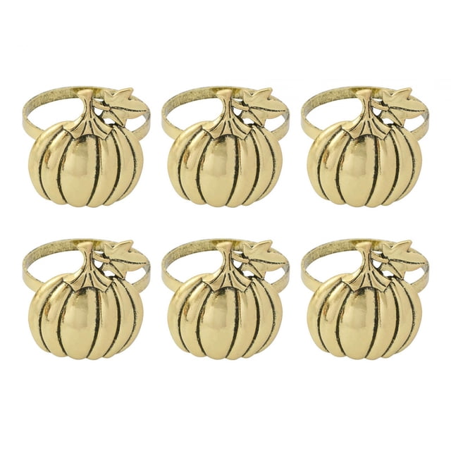 6 uds anillos para servilletas de calabaza, anillos metálicos para servilletas de otoño, bandas para servilletas para mesa de comedor de Acción de Dorado