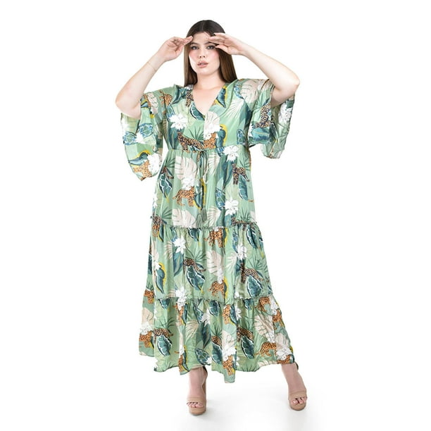 Maxi vestido estampado Roman Fashion /Tallas Extras, 3834 (Verde) verde 38
