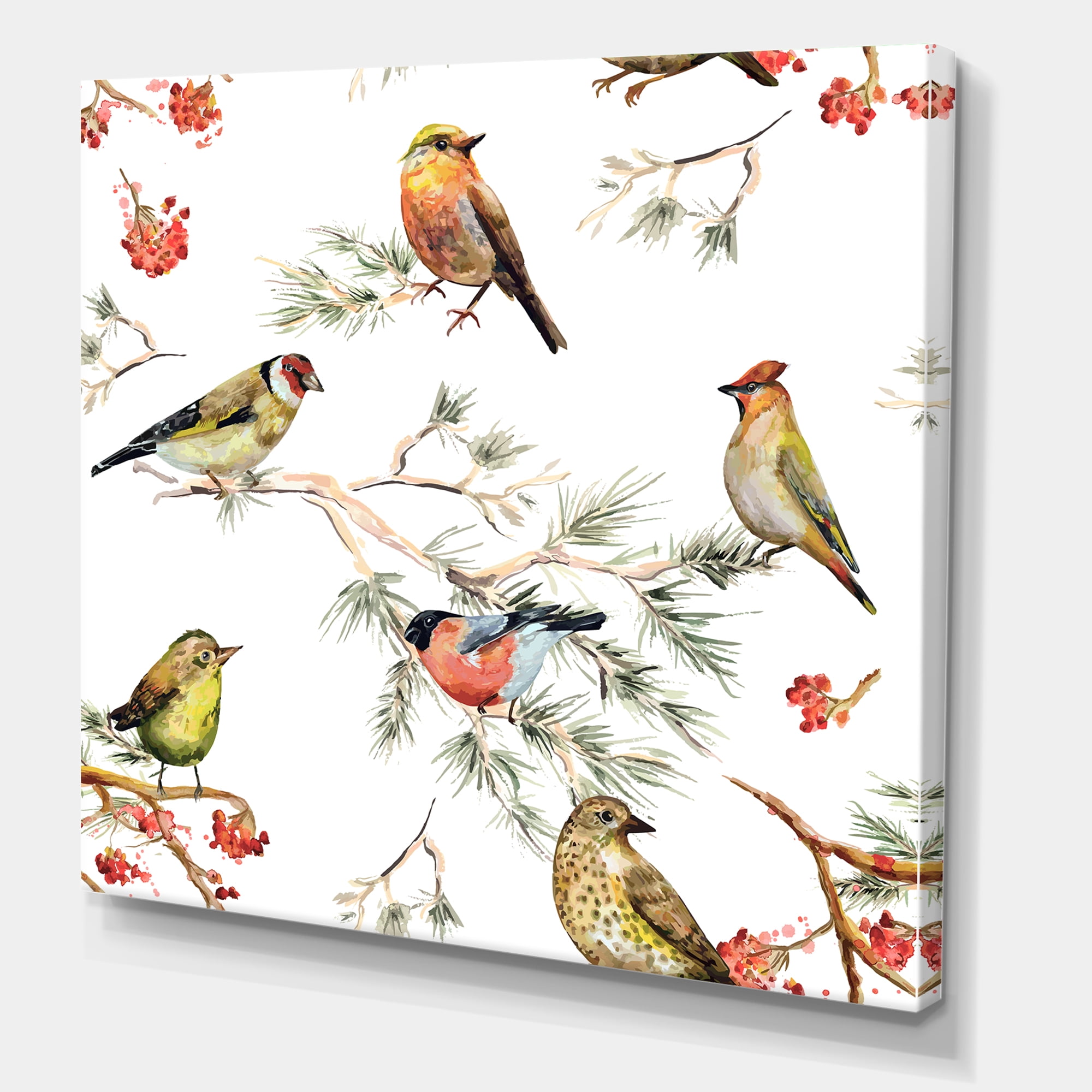 Designart ' Forest Birds Sitting On Branches ' Traditional Canvas Wall Art Print