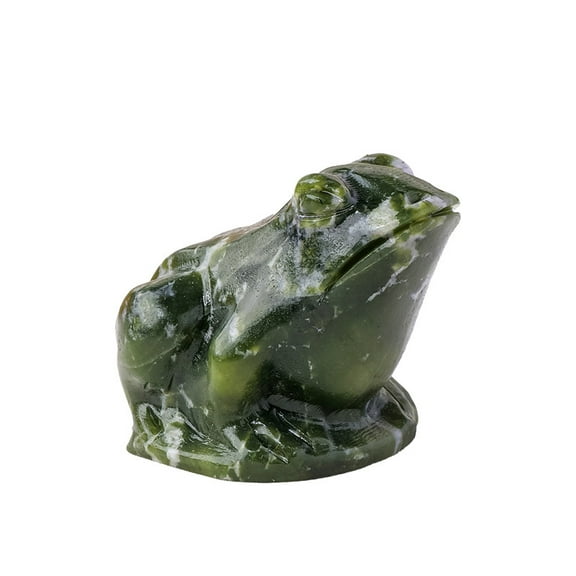 Natural Crystal Serpentine Jade Frog Figurine, Handcrafted Stone Sculpture for Home Decor and Good Luck