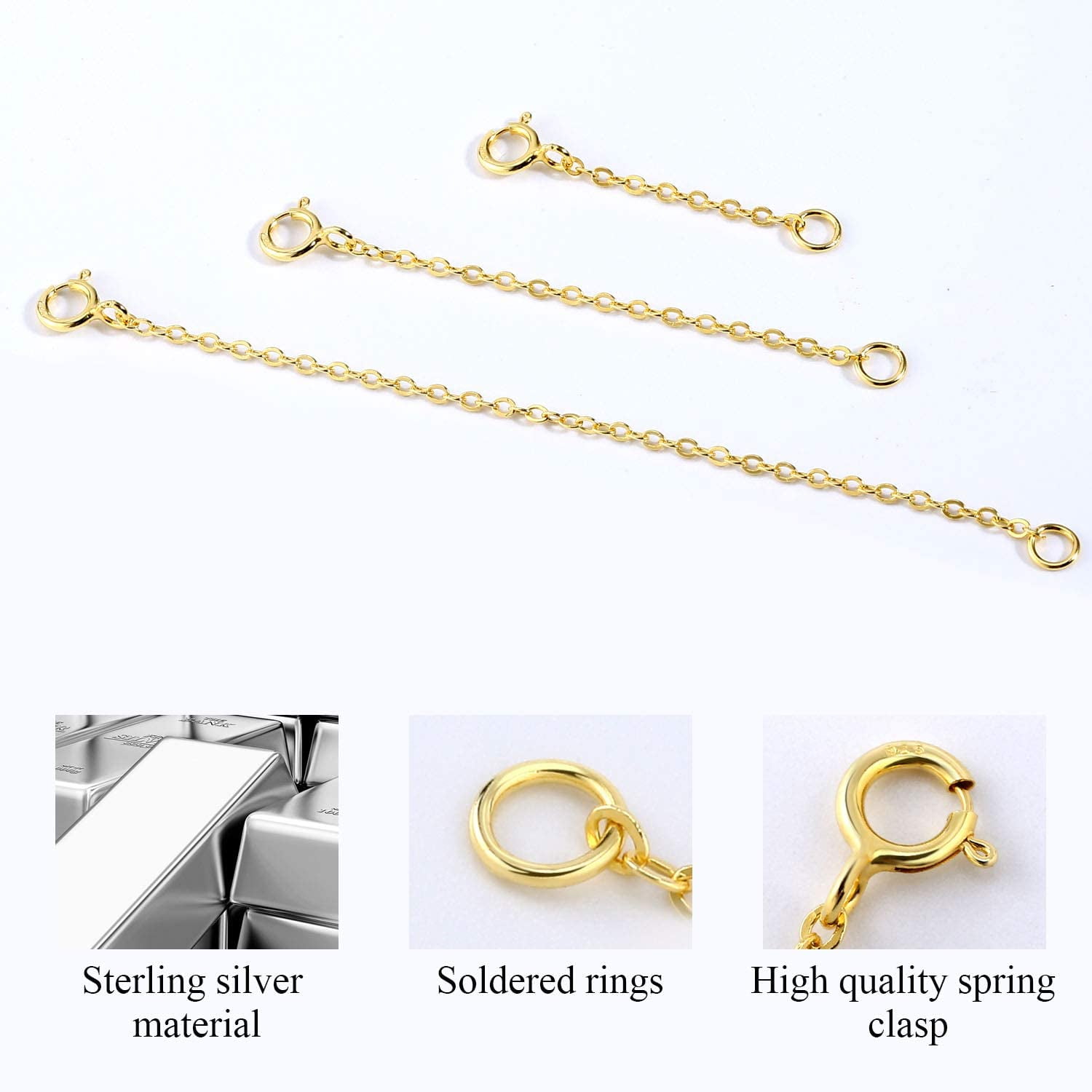 LONAGO 3 Pieces 925 Sterling Silver Necklace Extender Chain Bracelet Anklet  Extension Set Adjustable Length, 2+4+6