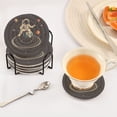 thumbnail image 3 of Yayeee 6 PCS Drink Coasters with Holder Set Woven Absorbent Round Tabletop Hot Pad, Black Astronaut Space, 3 of 7
