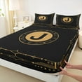 thumbnail image 3 of Manfei Personalized Gifts Queen Sheet Sets,Black Letter J Flat Sheet,Boho bohemian Theme Queen Fitted Sheet For Princess,Lightweight Room Decoration,4 Pieces, 3 of 7