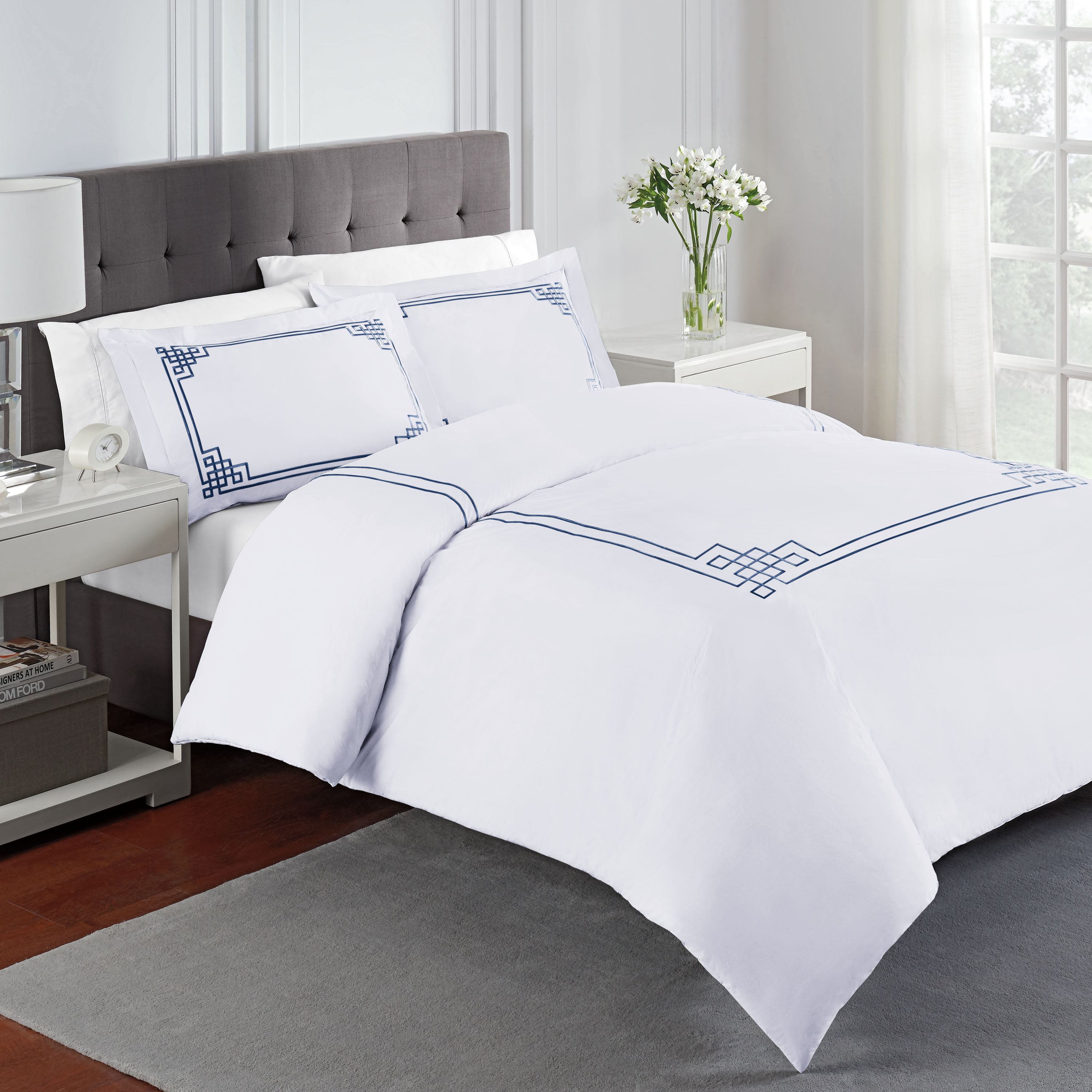Martex Solid Percale Embroidered Full/Queen White Comforter Set