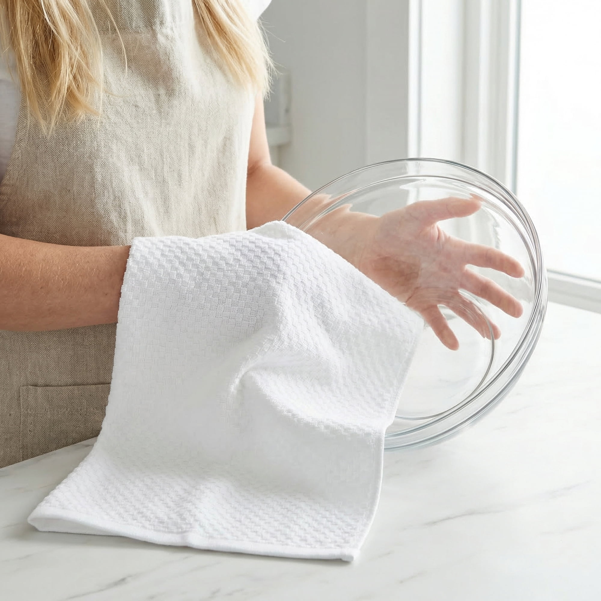 Unique Bargains 2Pcs 100% Pure Cotton Solid Soft Absorbent Kitchen Towels White 25" x 15"