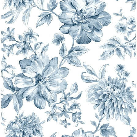 Brewster Gabriela Blue Floral Paste The Wall Non Woven Wallpaper, 20.5-in by 33-ft, 56.4 sq. ft.