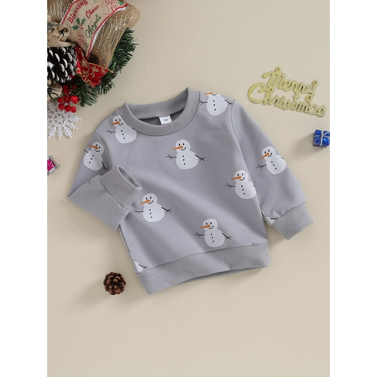 Kids Baby Sweatshirt Christmas Snowman Print Long Sleeve Pullovers