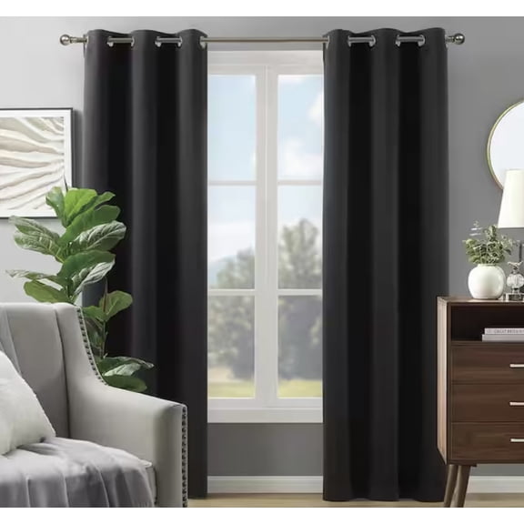 Alona Black 38 in. W x 84 in. L Grommet Blackout Curtain (Single Panel) LiGHTSOUT with EnerShield Technology
