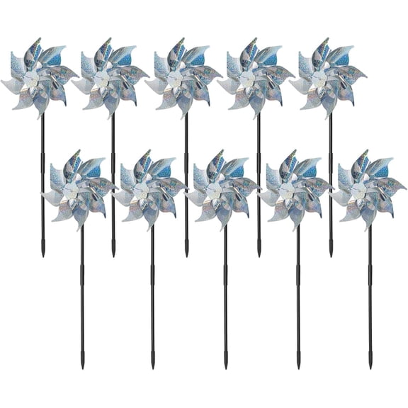 10 Pack Pinwheels for Yard and Garden –Silver Wind Spinners & Whirligigs, Outdoor Decorative Pin Wheels for Lawn, Patio – Weather-Resistant Garden Pinwheels and Windmill Wind Spinners