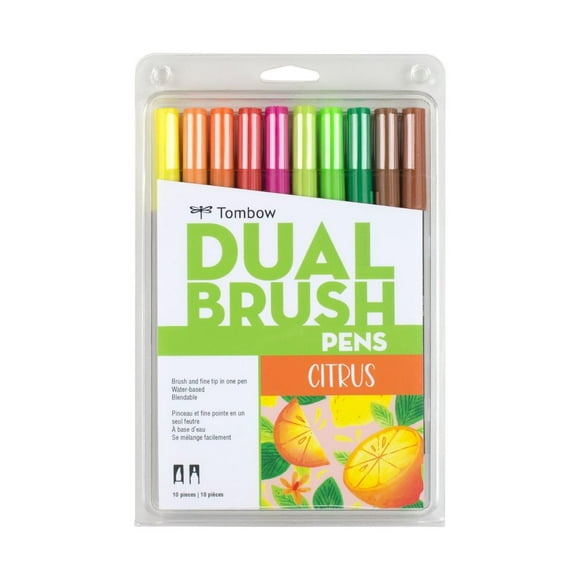 Marcadores de Arte Dual Brush Pen Tombow Citrus, 10-Pack Blendable con Puntas Pincel y Fina multicolor