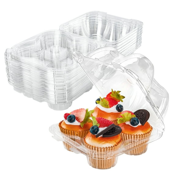 20-Pack Cupcake Containers, 4-Compartment Box Holder with Airtight Lid for 80 Standard Size Cupcakes or Muffins, BPA-Free