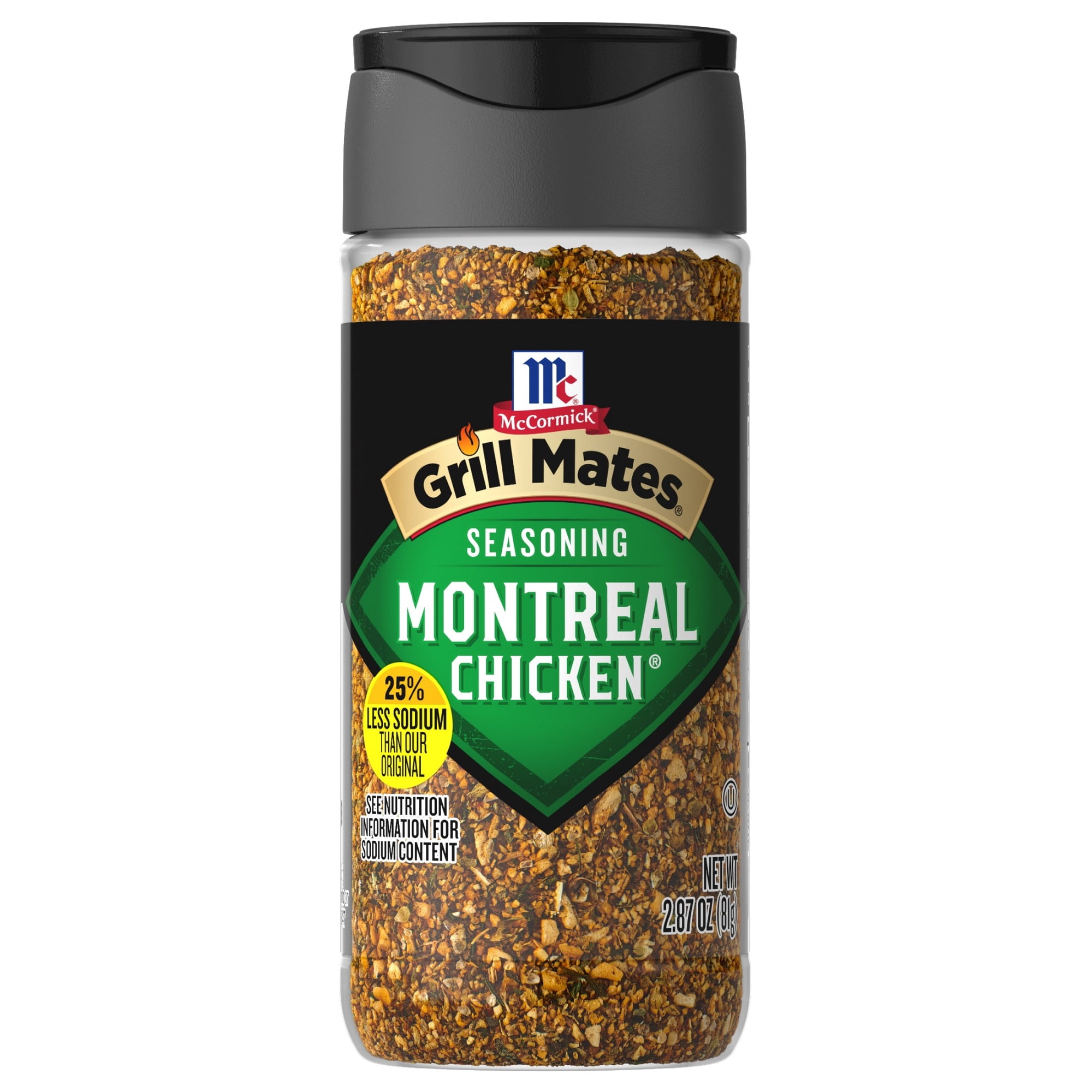 Grill Mates 25% Less Sodium Montreal Chicken Seasoning, 2.87 oz Bottle