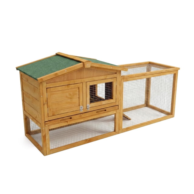 GloryStar Weatherproof Wooden Rabbit Hutch, 2-Story Indoor and Outdoor Bunny Cage with Leak-Proof Tray, Removable Wire Netting, and Anti-Chew Metal Ramp for Small Pets