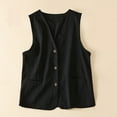 thumbnail image 2 of Olyvenn Trendy Women's V-Neck Sleeveless Waistcoat Solid Color Loose Fit Office Work Vest with Pockets Black 10, 2 of 7