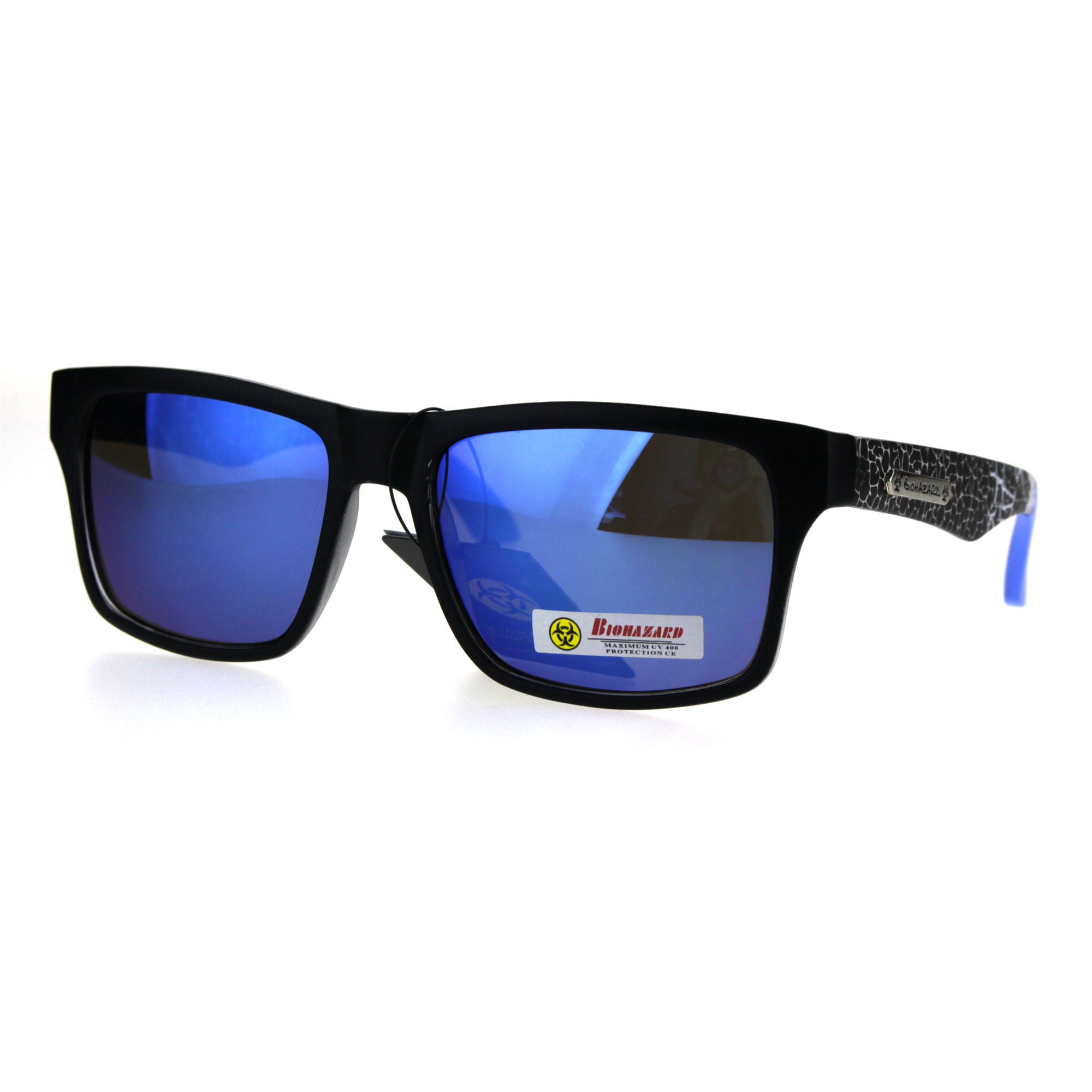 Biohazard Square Gloss Black w Gray Lens Retro Fashion Sunglasses UV400 