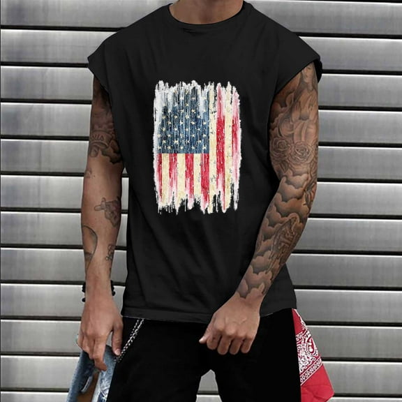 Utoimkio Men's 4th of July Workout Tank Tops Quick Dry Sleeveless Gym Muscle Tee Shirts Fitness Bodybuilding Casual American Flag Print T-Shirts