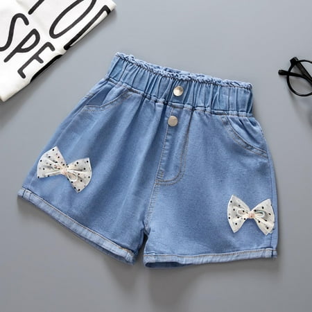 Tfken Denim Shorts For Girls Toddler 3D Bow Print Elastic Waist Trendy Pastel Jeans Shorts Black Size 2-3 Years