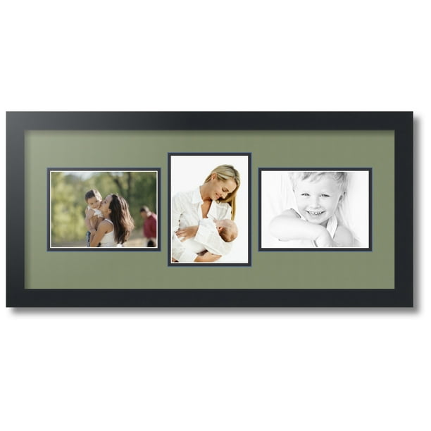 ArtToFrames Collage Photo Picture Frame with 3 5x7" Openings, Framed in Black with Basil and