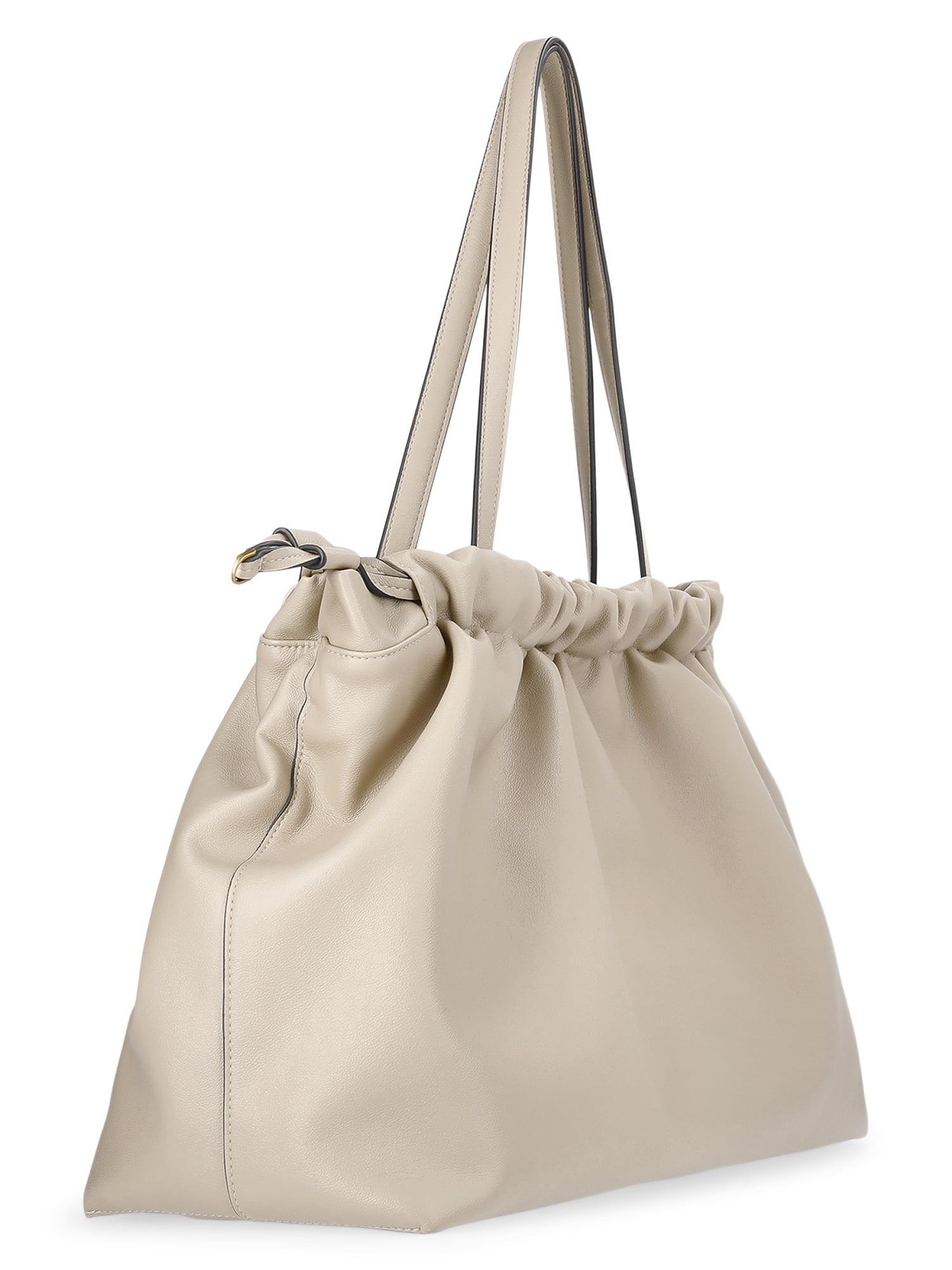 Scoop Women's Faux Leather Oversized Drawstring Pouch Tote, Almond Biscuit