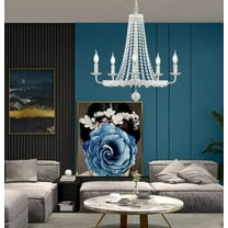 KPIBEST Rustic White Ceiling Crystal Chandelier 6 Lights Living Room Adjustable Pendant Lamp Fixture Dia 27.5"