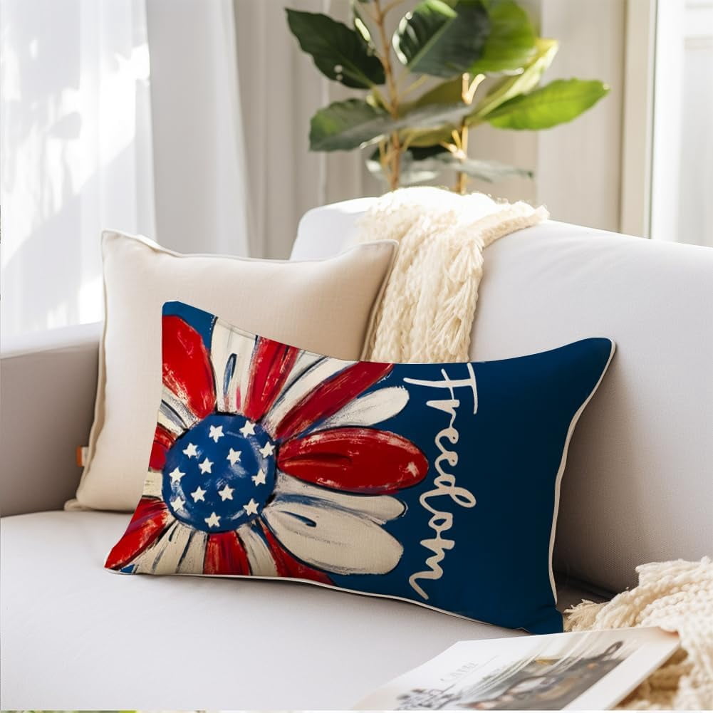 MEHOFOND Kissenbezüge Zum 4. Juli – 4 Stück, 45 X 45 Cm, Mit Patriotischem 'Home Of The Free' Design