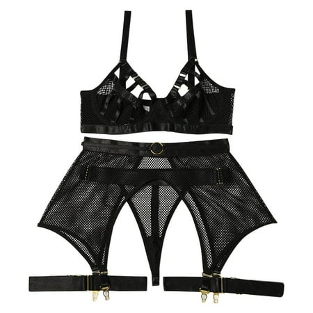 

Lingerie for Women Bra Set Mini Bodysuit Solid Black L
