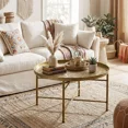 thumbnail image 2 of Round Coffee Table with Hammered Tray Top, 24-Inch Metal Center Table for Living Room or Bedroom, 2 of 5