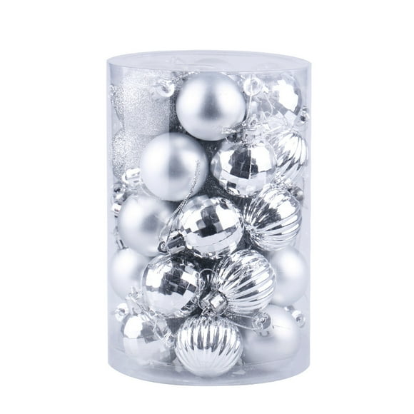 Christmas Ball Ornaments, 34 Pcs Christmas Tree Decoration Hanging Balls, Christmas Wedding Party Decorations 5 Finishes 1.57 Inch Balls (60mm Balls) Silver Christmas Balls