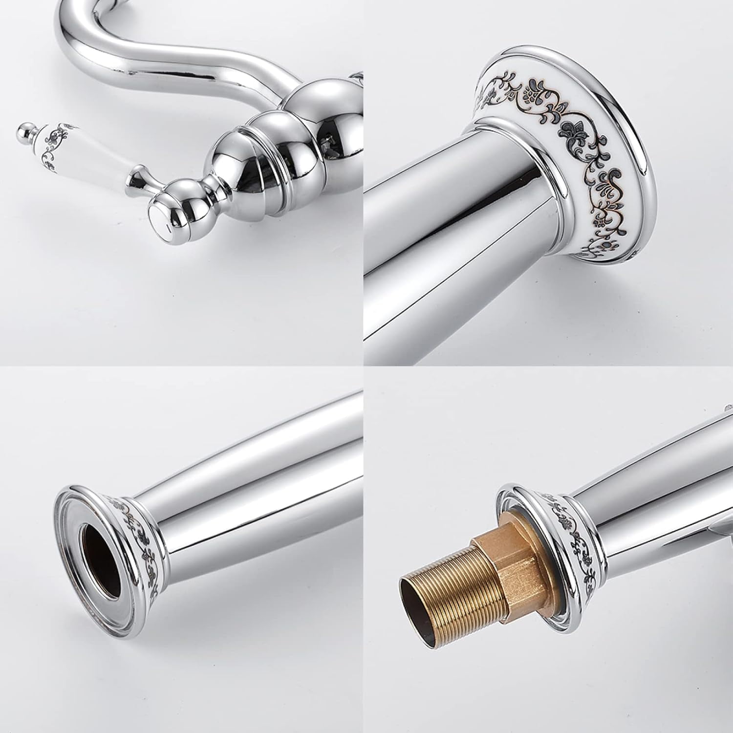 Bathroom Faucet Antique Brass, 360° Swivel Bathroom Vanity Faucet, Cold/Hot Water Basin Tap, Single Handle Bathroom Sink Faucet, Silver