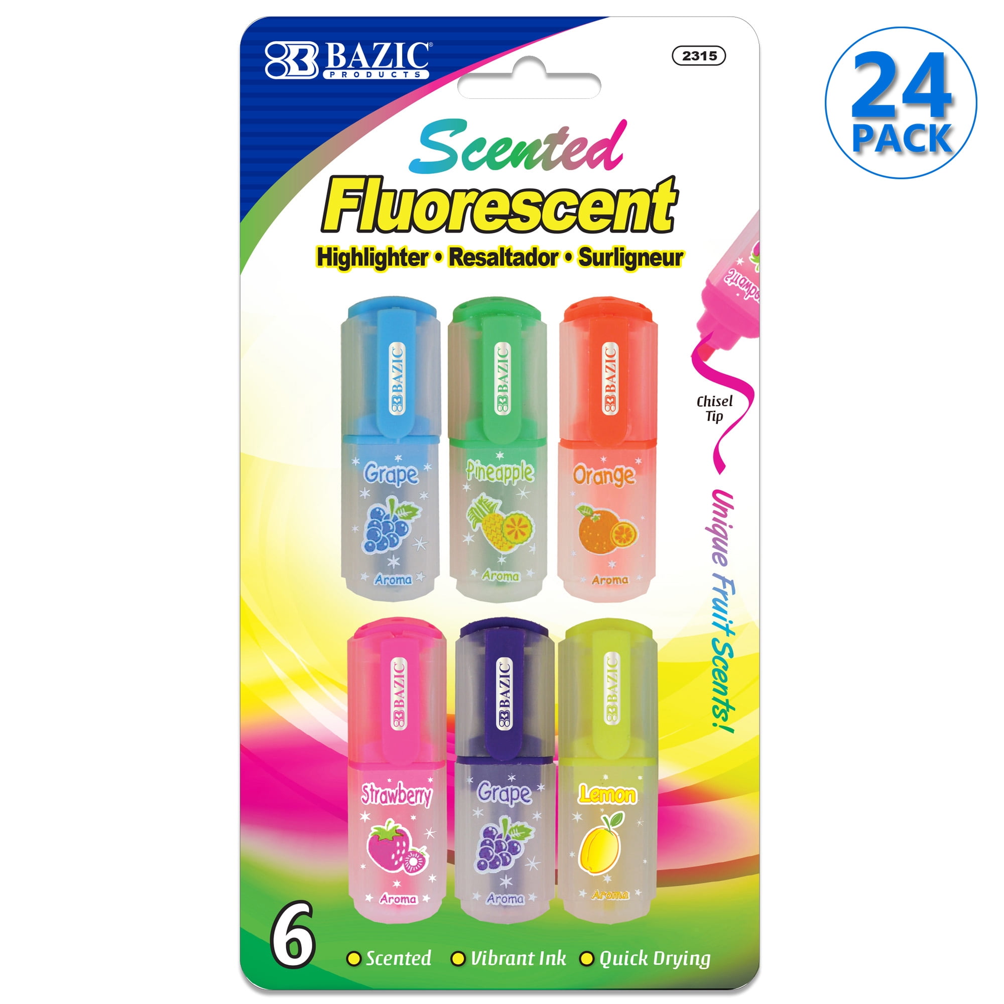 BAZIC Fruit Scented Highlighters Chisel Broad Line Marker (6/Pack), 24Packs