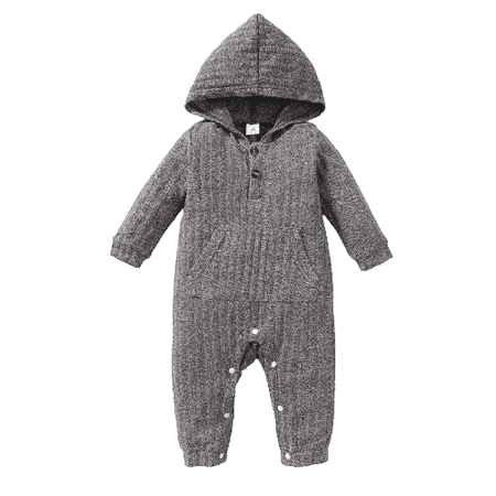 

NZRVAWS Baby Boys Romper Jumpsuit Onesies Bodysuit Solid Color Long Sleeve Hooded Romper Gray 12-18 Months