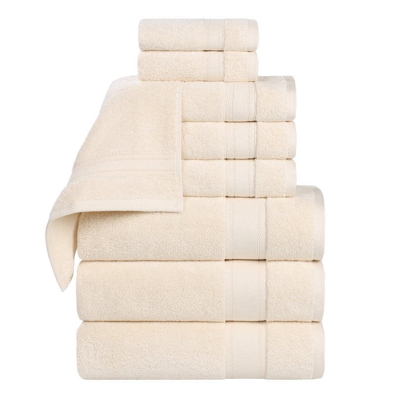 Superior Belmont 9 Piece Zero Twist Towel Set, Ultra Soft Cotton Towels, Ivory