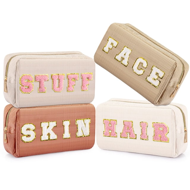 Bolsa de cosméticos Sanwuta Preppy Patch de pana para mujer, 4 unidades